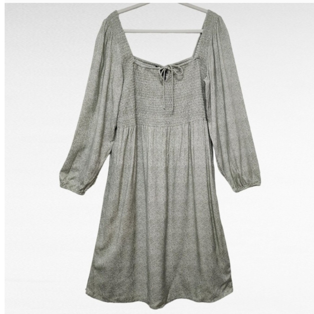 NEW ABLE Joyce Smocked Dress Womens 2X Desert Sage Pin Green Long Sleeve Viscose